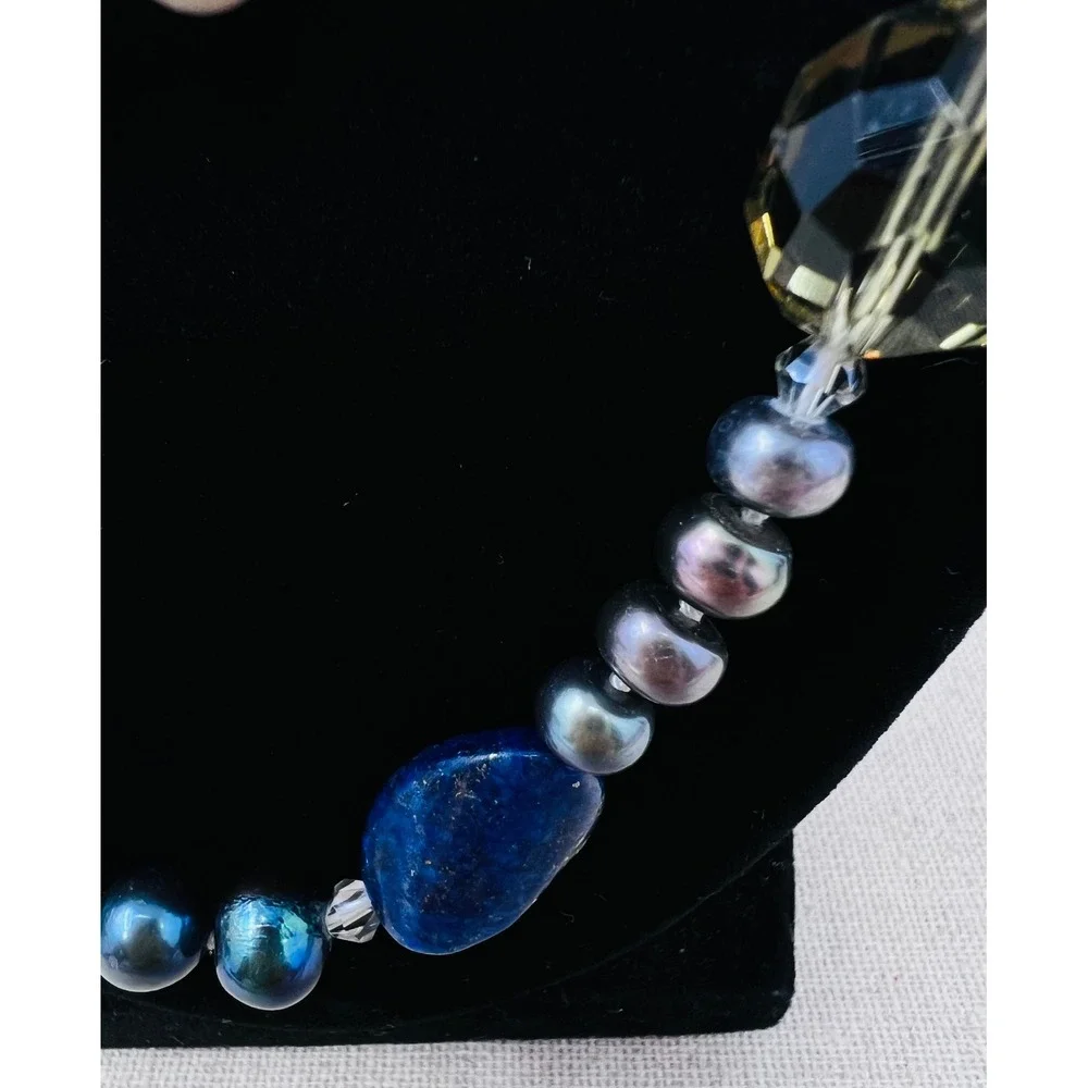 Lapis Lazuli Dalmatian Jasper and Pearl Long Strand Beaded Necklace